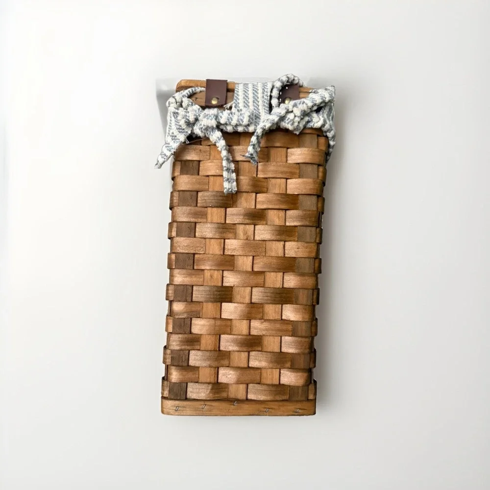 Vintage Wall Hanging Tall Woven Basket With Lid And Liner